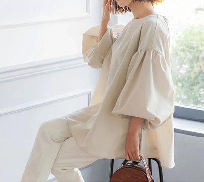 Vintage Puff Sleeve Blouse | Spring Summer Lace-Up -  Écru Doux