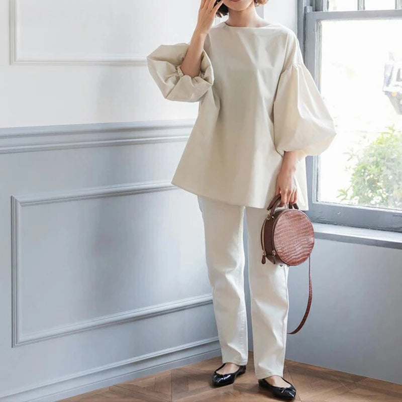 Vintage Puff Sleeve Blouse | Spring Summer Lace-Up -  Écru Doux