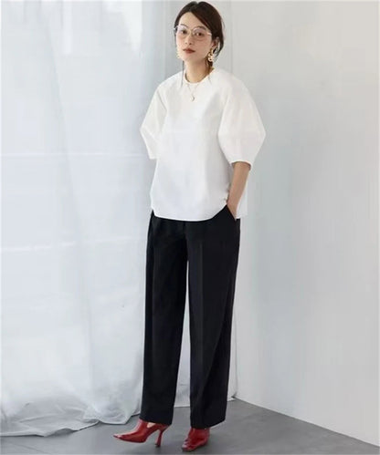 Casual Puff Sleeve Blouse | Summer O-Neck Loose Top -  Écru Doux