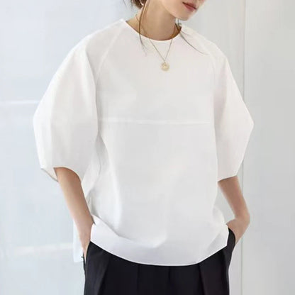Casual Puff Sleeve Blouse | Summer O-Neck Loose Top -  Écru Doux