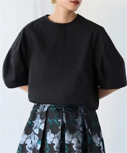 Casual Puff Sleeve Blouse | Summer O-Neck Loose Top -  Écru Doux