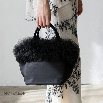 Tulle Frill Mini Nylon Bag | 2-Way Handbag & Shoulder Bag -  Écru Doux