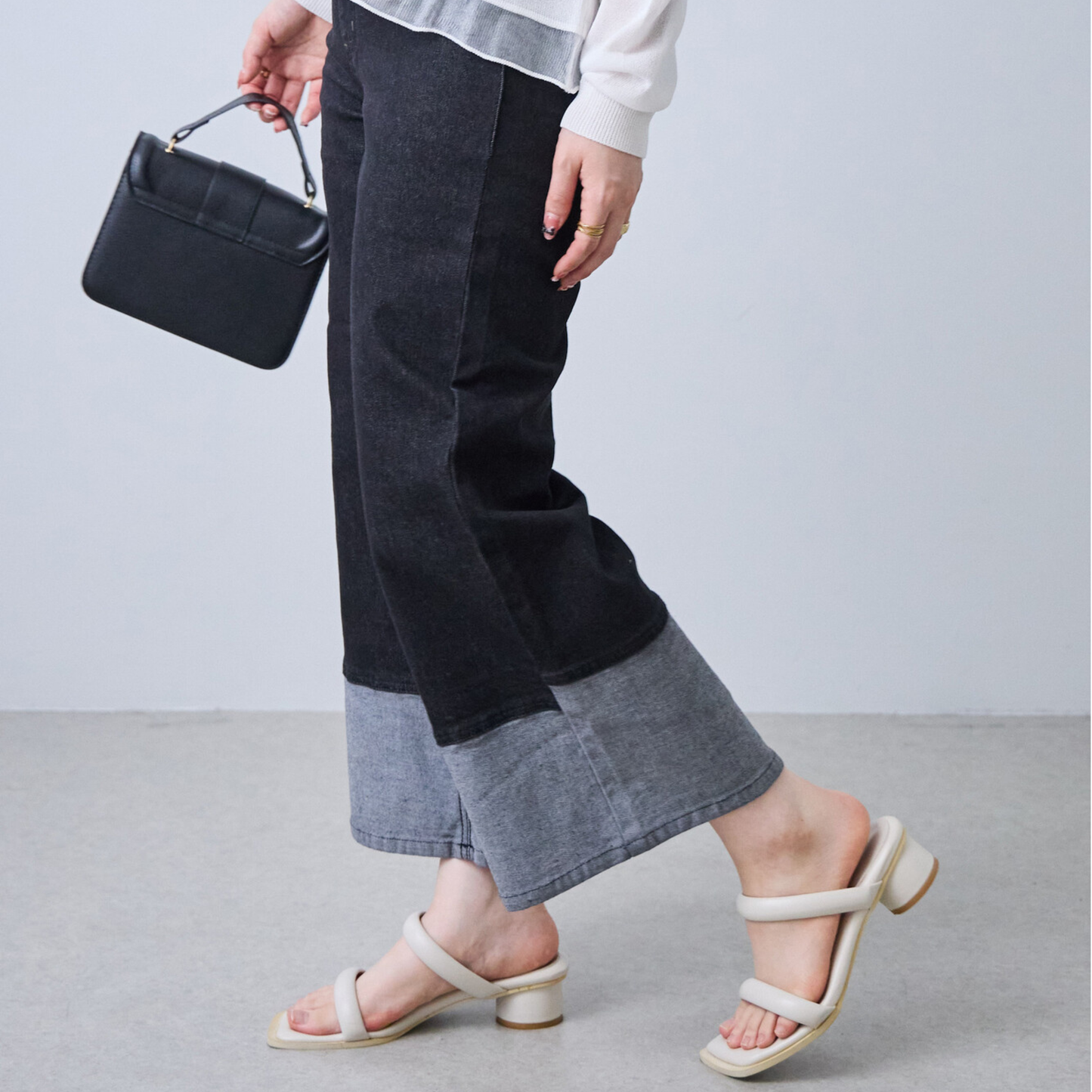 Turnback Wide Leg Denim Pants  Relaxed Roll-Up Jeans -  Écru Doux