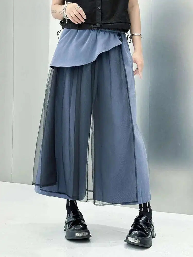 EAM Mesh Wide Leg Pants | High Waist Elastic Trousers -  Écru Doux