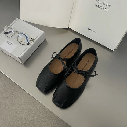 Soft Leather Ballet Flats with Butterfly Knot for Women -  Écru Doux