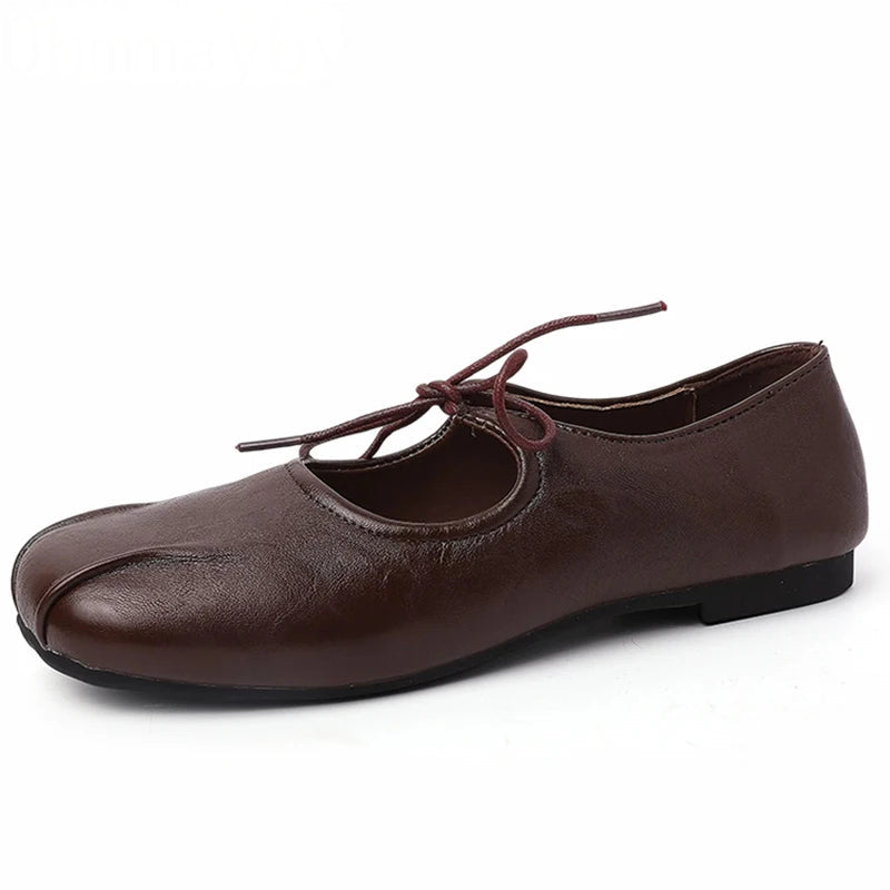 Soft Leather Ballet Flats with Butterfly Knot for Women -  Écru Doux