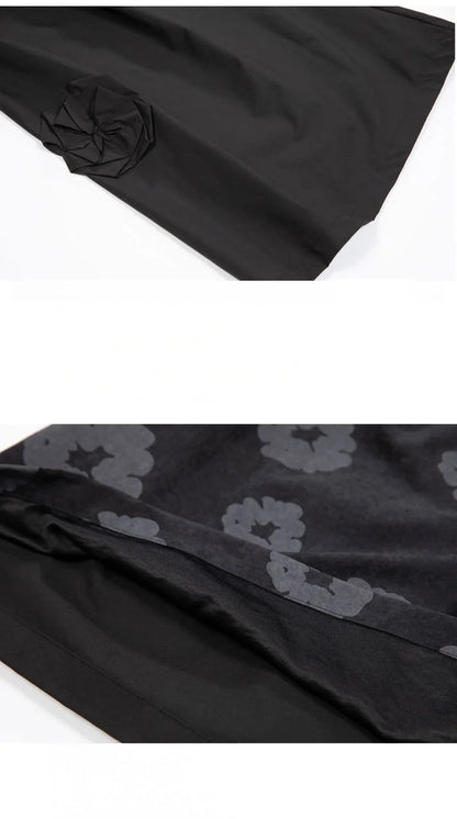 Black Floral Wide Leg Pants |  Vintage High Waist Trousers -  Écru Doux
