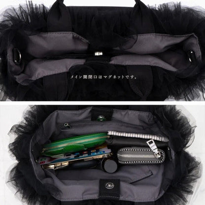Tulle Frill Mini Nylon Bag | 2-Way Handbag & Shoulder Bag -  Écru Doux