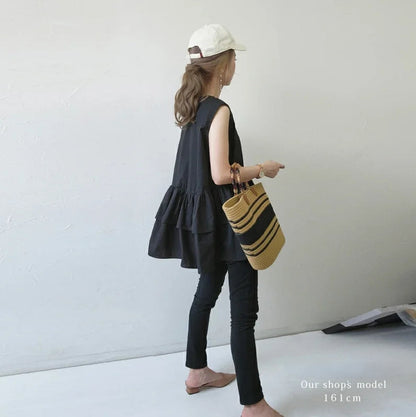 Japanese Style Ruffle Vest Top | Loose Fit Layered Blouse -  Écru Doux
