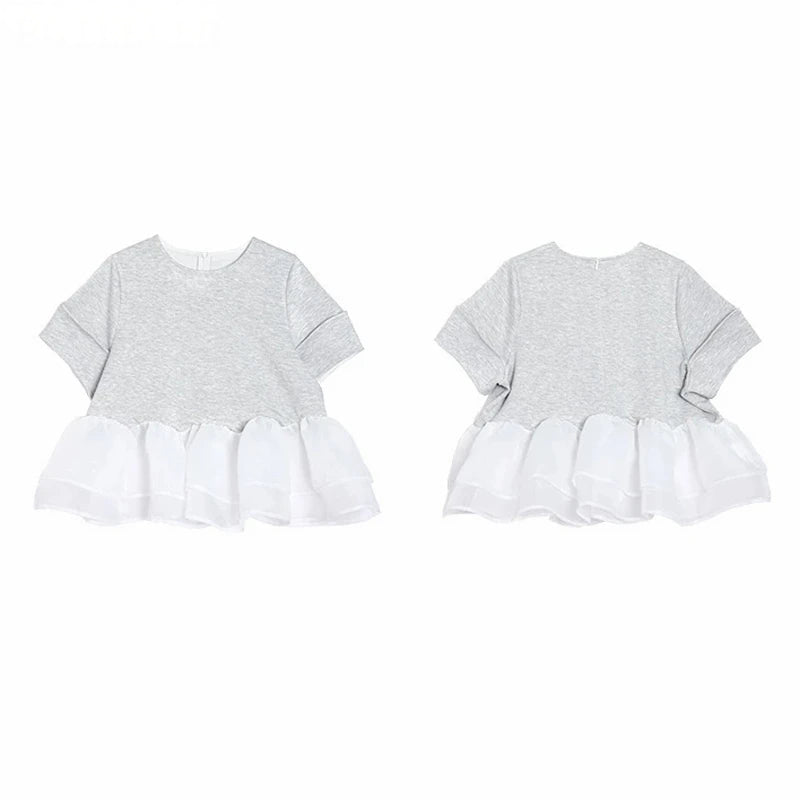 Japanese Style Short-Sleeved Ruffles Splicing T-Shirts -  Écru Doux