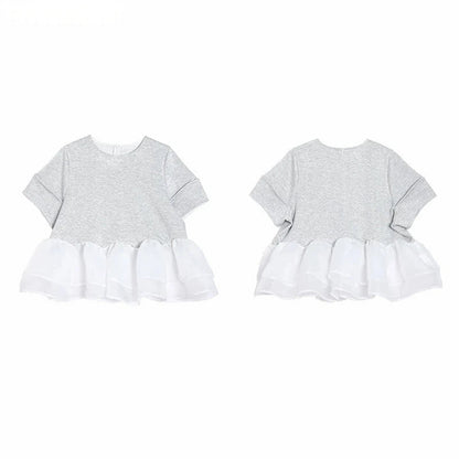 Japanese Style Short-Sleeved Ruffles Splicing T-Shirts -  Écru Doux