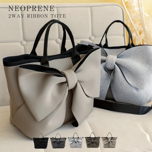 Ribbon Tote Bag | Lightweight Neoprene 2-Way Shoulder Bag -  Écru Doux