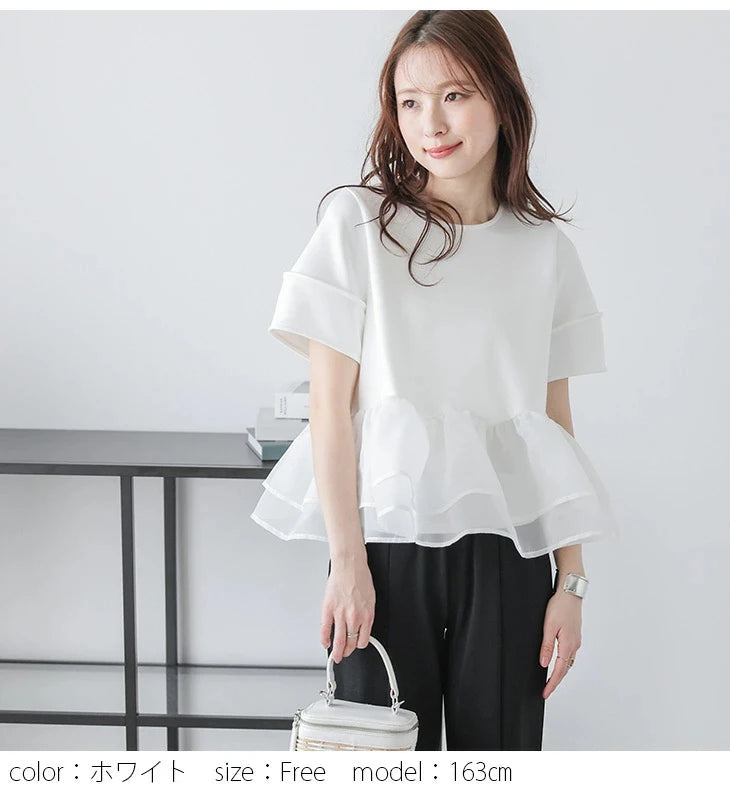 Japanese Style Short-Sleeved Ruffles Splicing T-Shirts