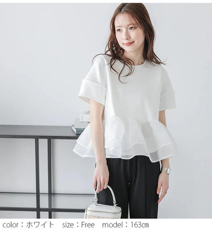Japanese Style Short-Sleeved Ruffles Splicing T-Shirts
