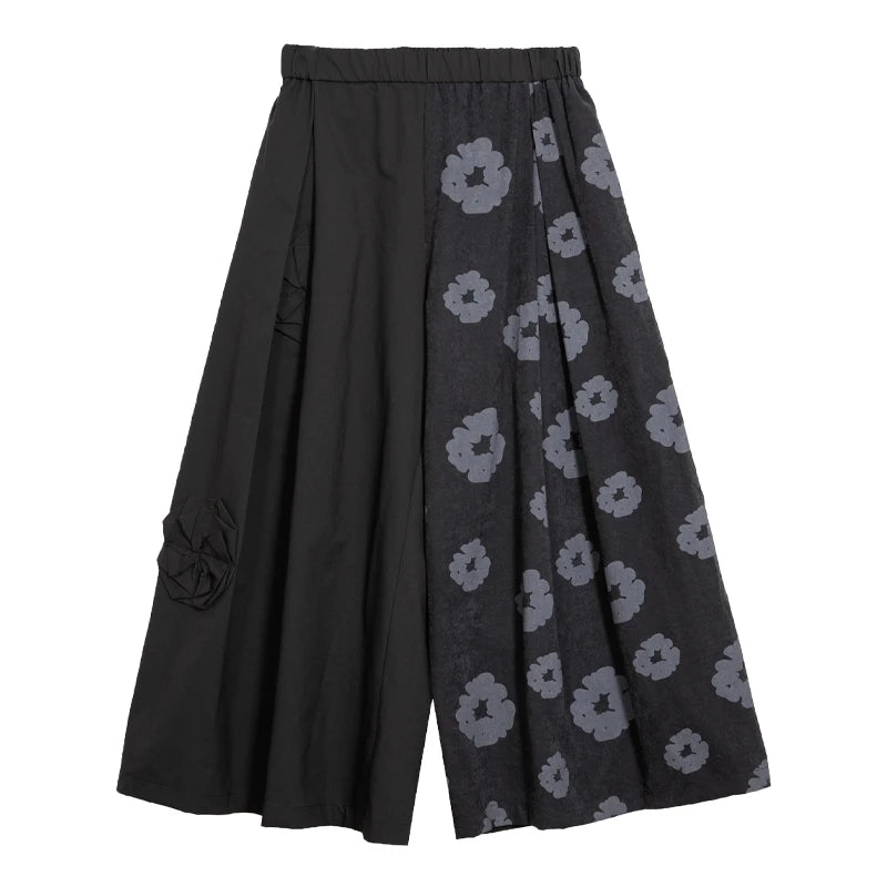 Black Floral Wide Leg Pants |  Vintage High Waist Trousers -  Écru Doux