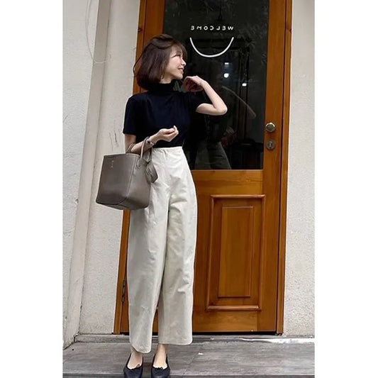 French Style Summer Wide Leg Elegant Temperament Ankle-Length Pants