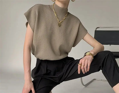 French Half-high Neck Vest Knitted Niche Design T-shirt