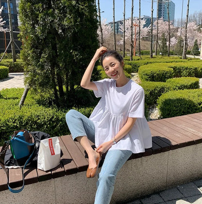 Korean Style Chic Pleated Loose T-Shirt