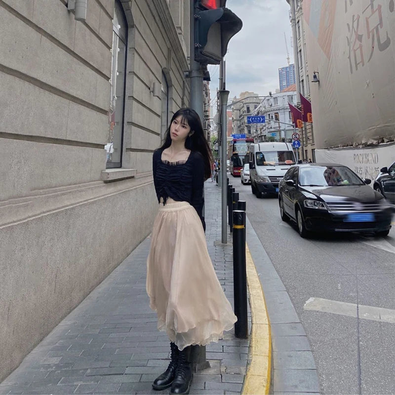 Gidyq かわいいシフォンフリル Aラインスカート