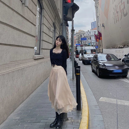 Gidyq かわいいシフォンフリル Aラインスカート