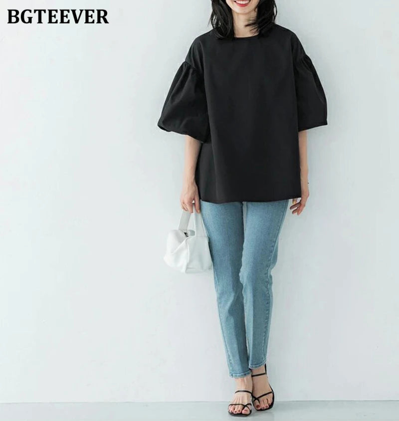 BGTEEVER Vintage Puff Sleeve Blouse | Spring Summer Lace-Up