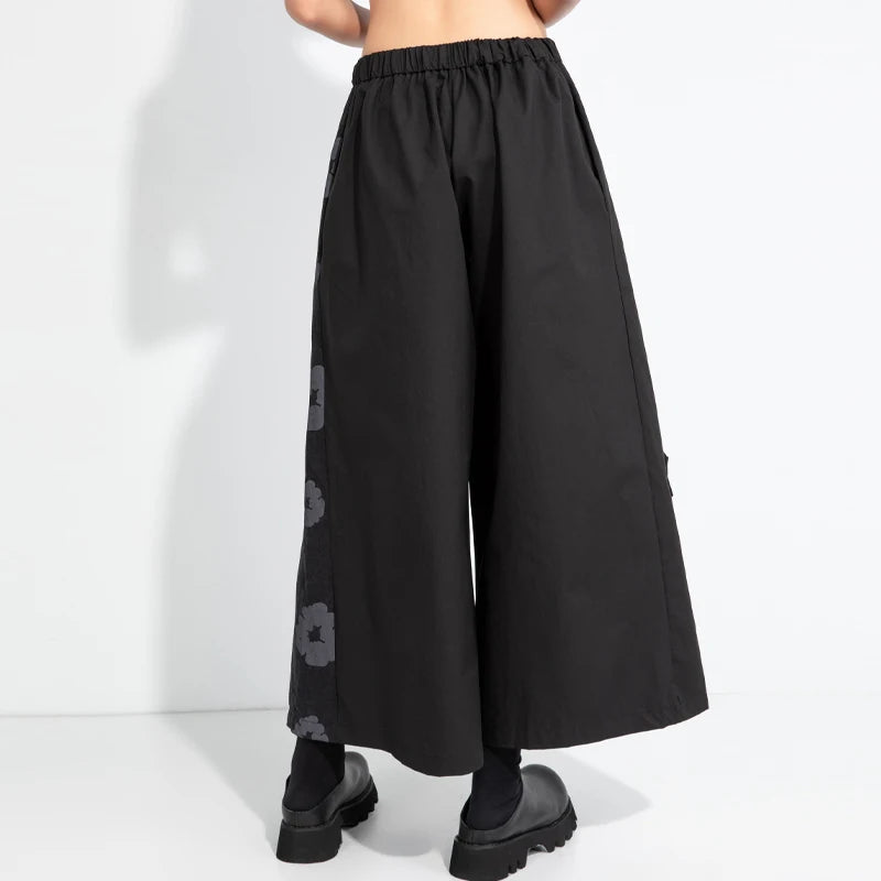 Black Floral Wide Leg Pants |  Vintage High Waist Trousers -  Écru Doux