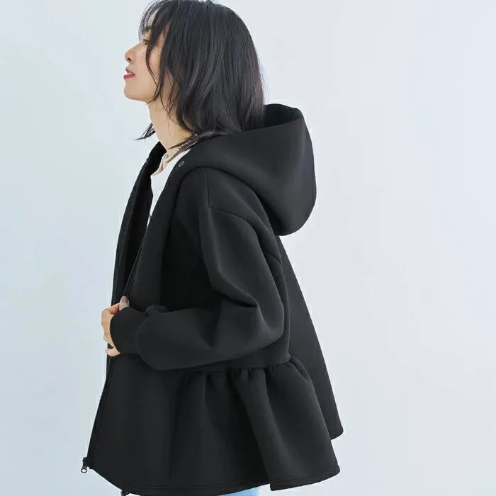 Japanese Style Hoodie Jacket | Lace Detail Casual Outerwear -  Écru Doux