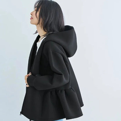 Japanese Style Hoodie Jacket | Lace Detail Casual Outerwear -  Écru Doux