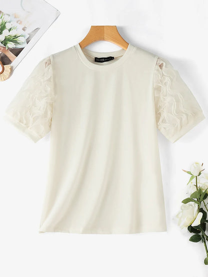 ZANZEA Ruffled Patchwork Lantern Short Sleeve Vintage Tunics Blouse