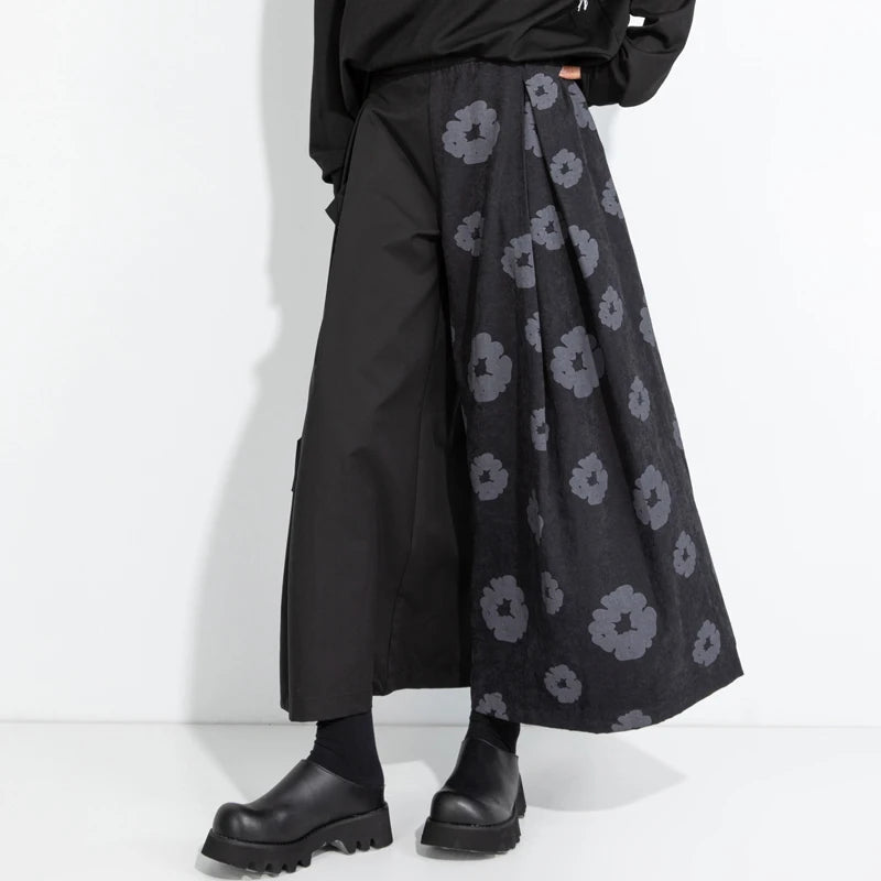 Black Floral Wide Leg Pants |  Vintage High Waist Trousers -  Écru Doux