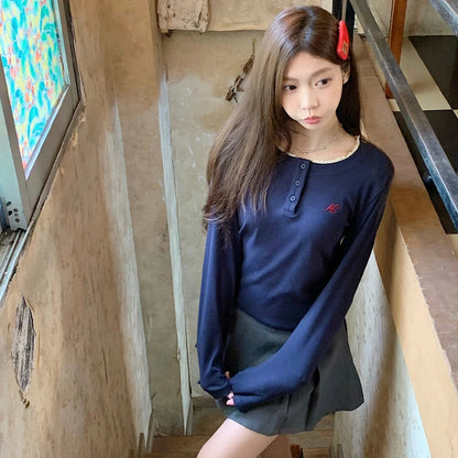 Long Sleeves O-neck T-shirt with Fake Two-piece Top