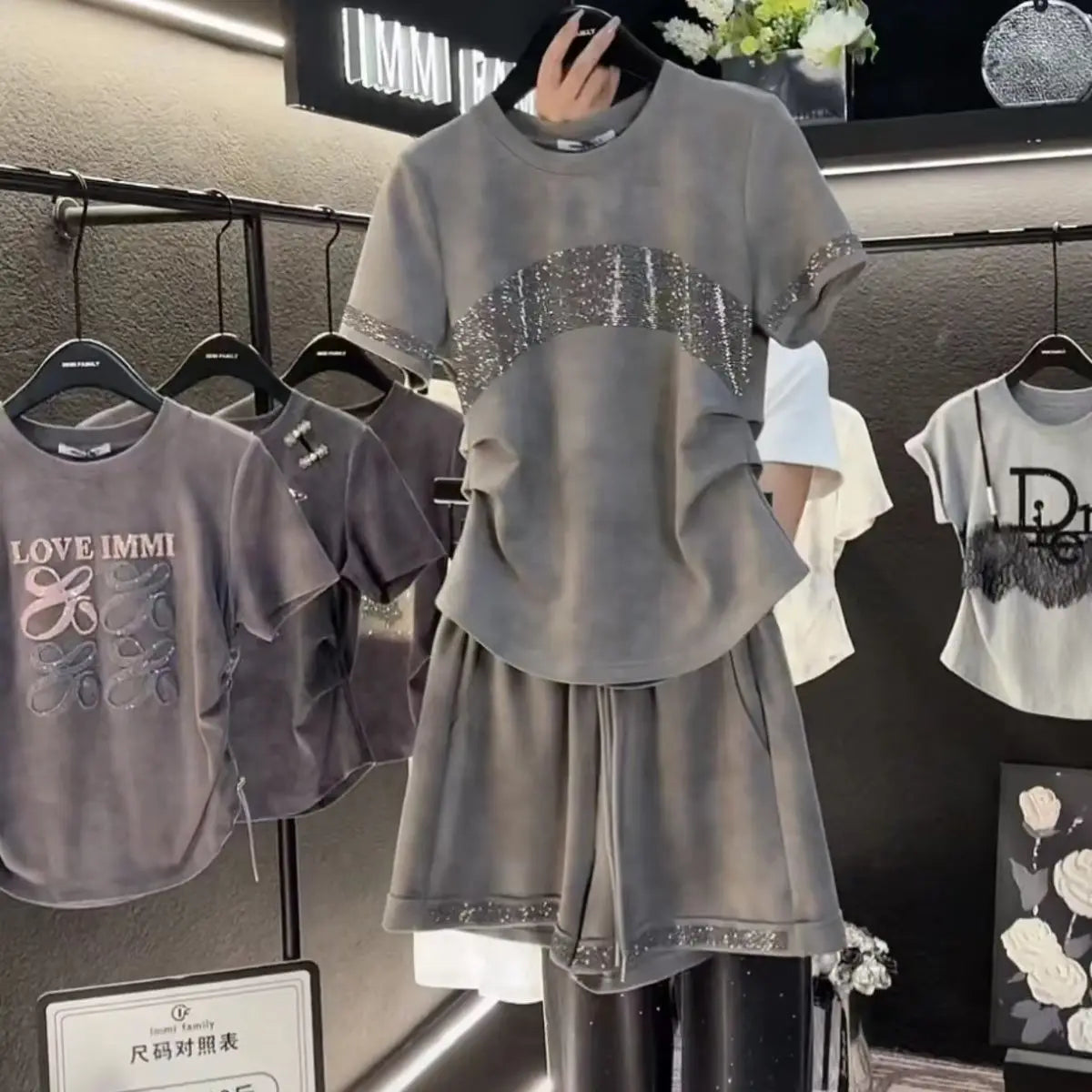 Summer Two-Piece Set | Rhinestone Top & Short Pants