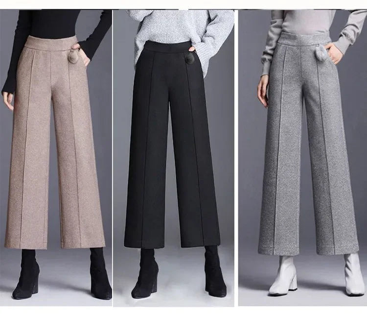 Autumn / Winter Woollen Wide Leg Ankle Length Pants