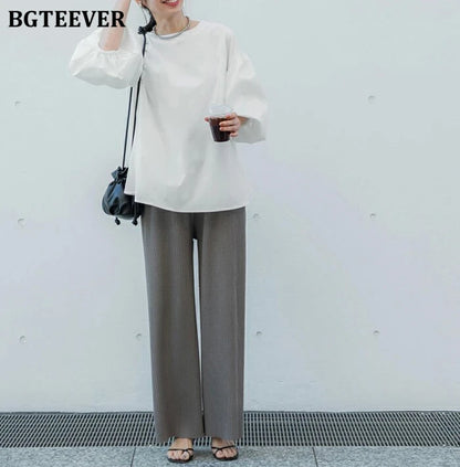 BGTEEVER Vintage Puff Sleeve Blouse | Spring Summer Lace-Up