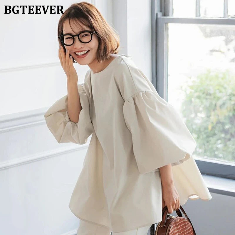 BGTEEVER Vintage Puff Sleeve Blouse | Spring Summer Lace-Up