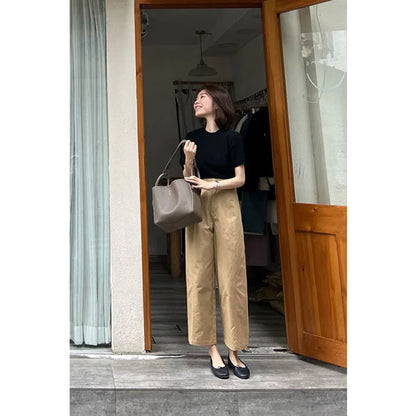 French Style Summer Wide Leg Elegant Temperament Ankle-Length Pants
