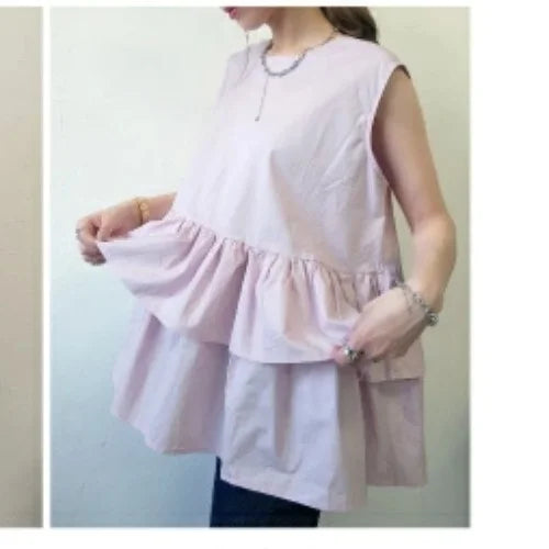 Japanese Style Ruffle Vest Top | Loose Fit Layered Blouse -  Écru Doux