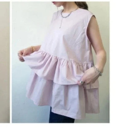 Japanese Style Ruffle Vest Top | Loose Fit Layered Blouse -  Écru Doux