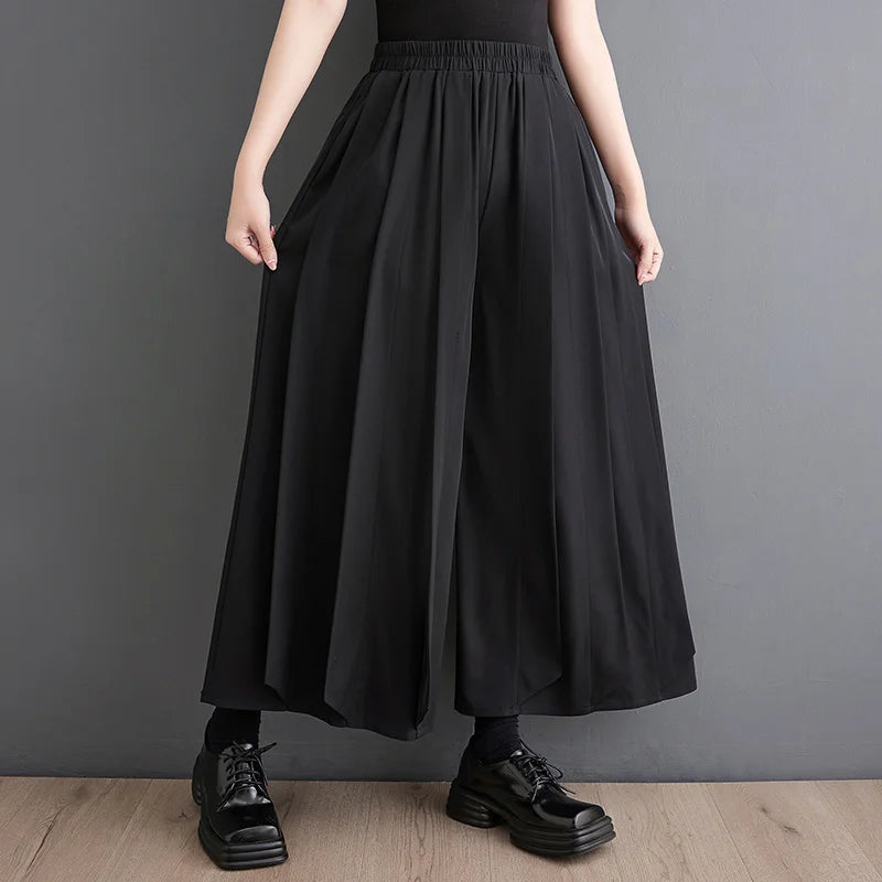 Black Pleated High Waisted Vintage Office Baggy Wide Leg Pants