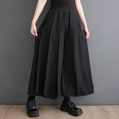Black Pleated High Waisted Vintage Office Baggy Wide Leg Pants