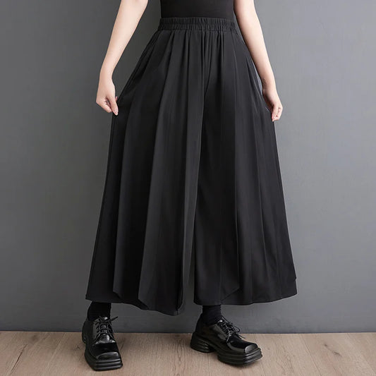 Black Pleated High Waisted Vintage Office Baggy Wide Leg Pants