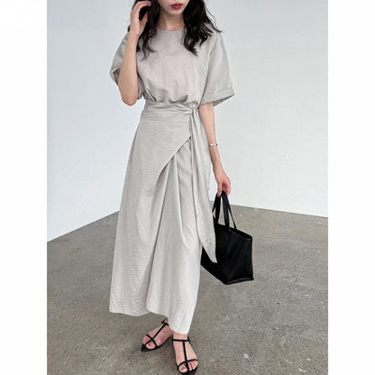 BGTEEVER Summer A-Line Dress | Slim Waist O-Neck Mid-Length -  Écru Doux