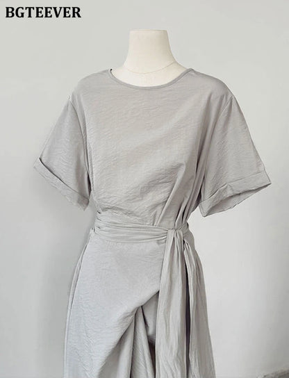 BGTEEVER Summer A-Line Dress | Slim Waist O-Neck Mid-Length