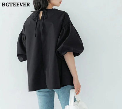 BGTEEVER Vintage Puff Sleeve Blouse | Spring Summer Lace-Up