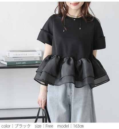 Japanese Style Short-Sleeved Ruffles Splicing T-Shirts
