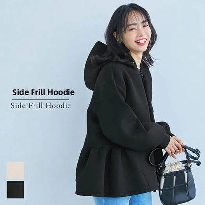 Japanese Style Hoodie Jacket | Lace Detail Casual Outerwear -  Écru Doux