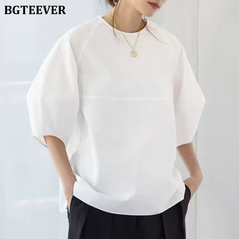 BGTEEVER Casual Puff Sleeve Blouse | Summer O-Neck Loose Top