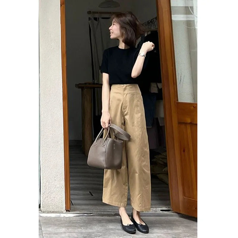 French Style Summer Wide Leg Elegant Temperament Ankle-Length Pants