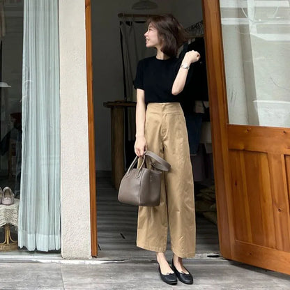 French Style Summer Wide Leg Elegant Temperament Ankle-Length Pants