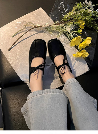 Soft Leather Ballet Flats with Butterfly Knot for Women